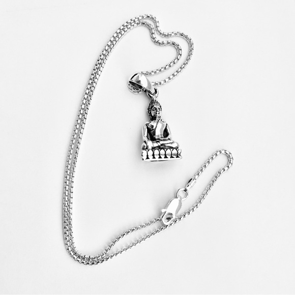 Sterling Silver Buddha Necklace, Silver Chain, Religious Yoga Jewelry, OM Chains - Picture 2 of 12